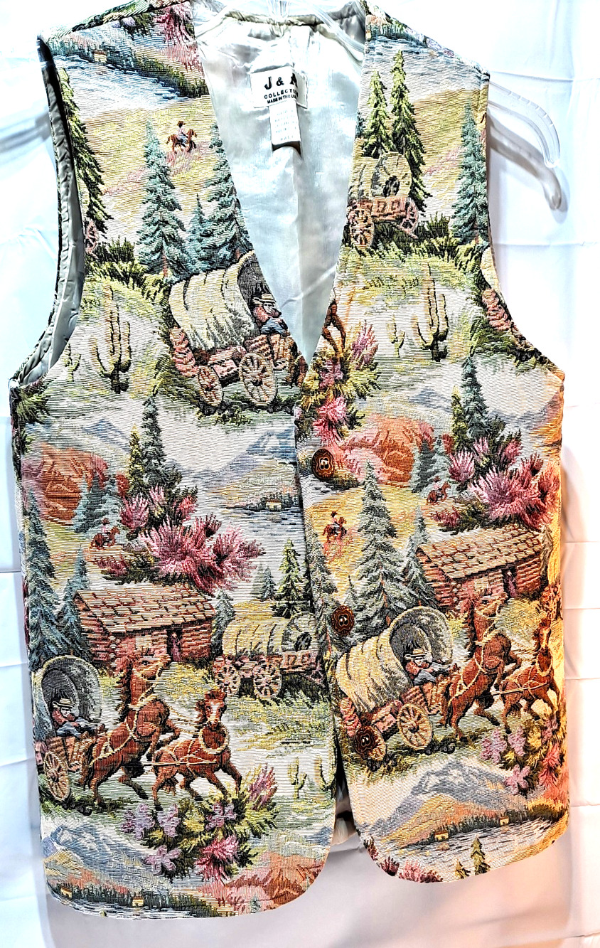 Women's Unique "Old West" Pattern Vest, by J & A - Size S